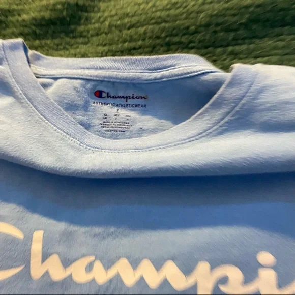 Baby Blue Champion Script Logo Tee Large - Picture 3 of 3
